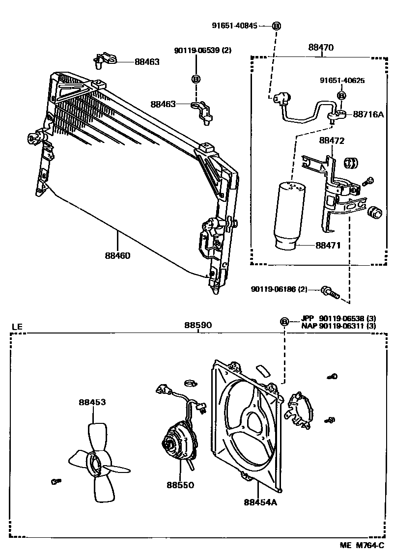 Toyota CAMRY Heating & Air Conditioning - Cooler Piping EPC diagram — MEM764C