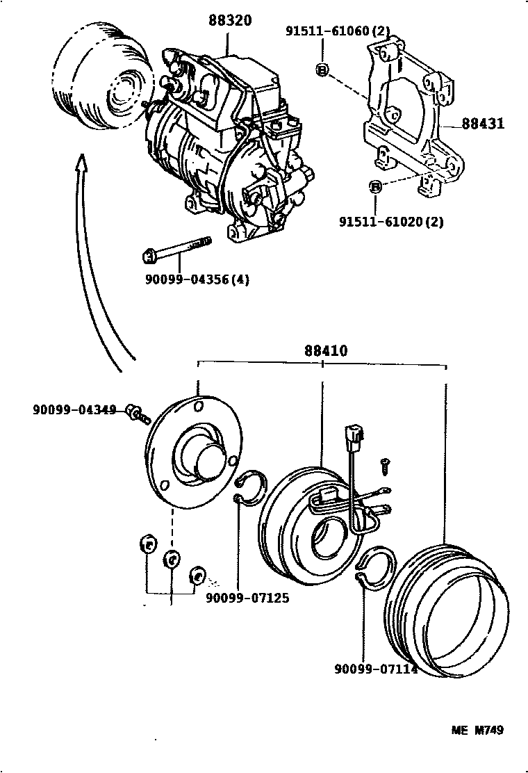 Toyota CAMRY Heating & Air Conditioning - Compressor EPC diagram — 87B822