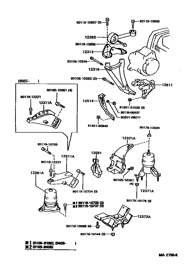 Toyota CAMRY Engine Mounting EPC diagram — MAE750K