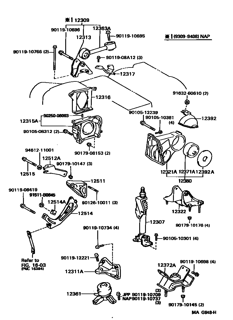 Toyota CAMRY Engine Mounting EPC diagram — MAG648H