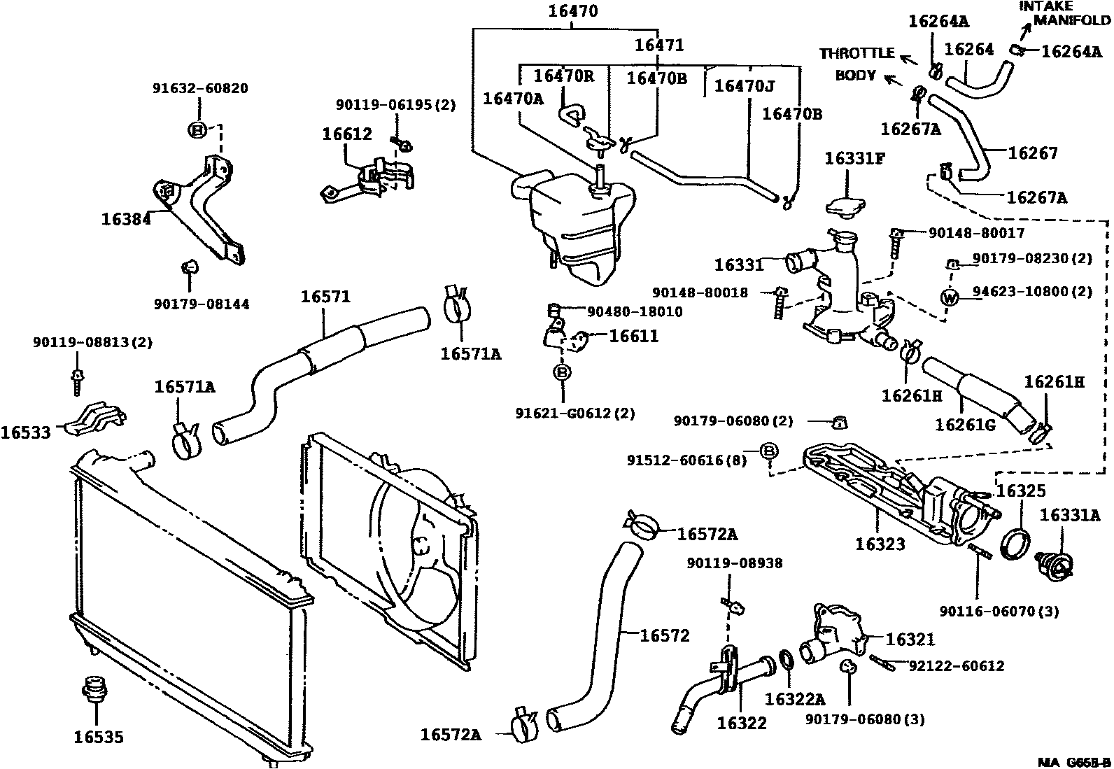 Toyota CAMRY RADIATOR & WATER OUTLET EPC diagram — 164408