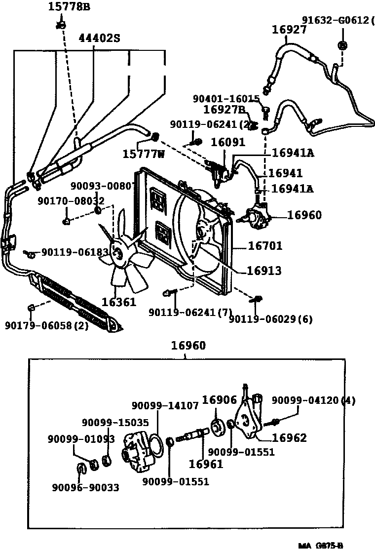 Toyota CAMRY RADIATOR & WATER OUTLET EPC diagram — 164409