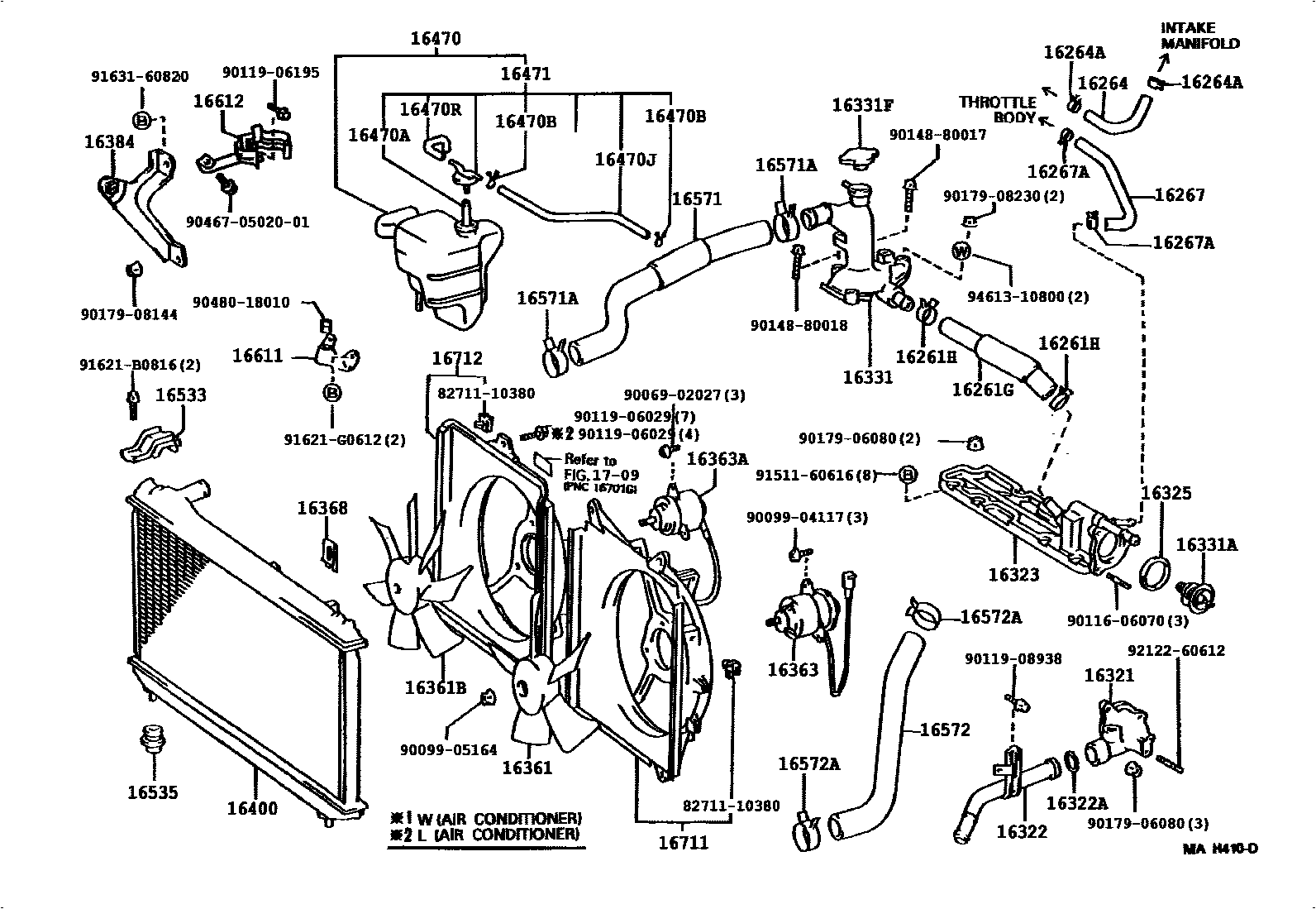 Toyota CAMRY RADIATOR & WATER OUTLET EPC diagram — 164410