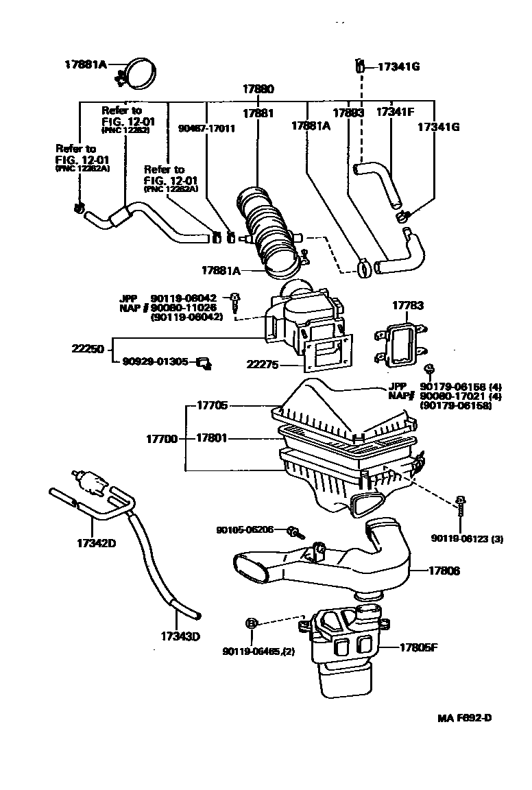 Toyota CAMRY Air Cleaner EPC diagram — MAF692D