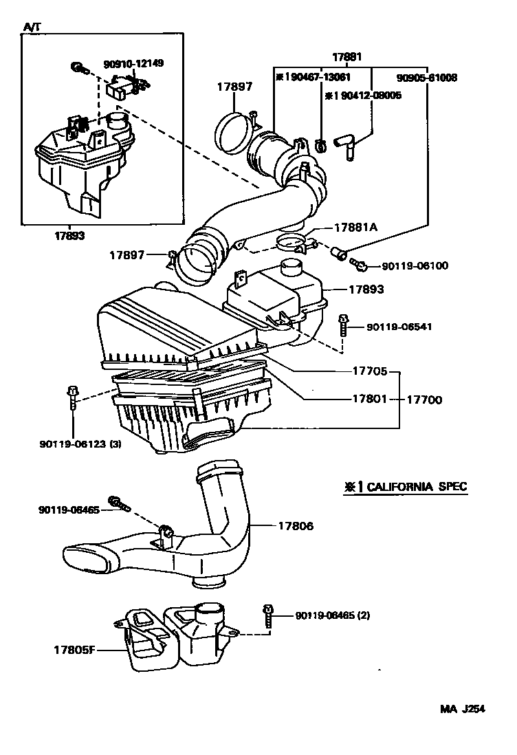 Toyota CAMRY Air Cleaner EPC diagram — MAJ254