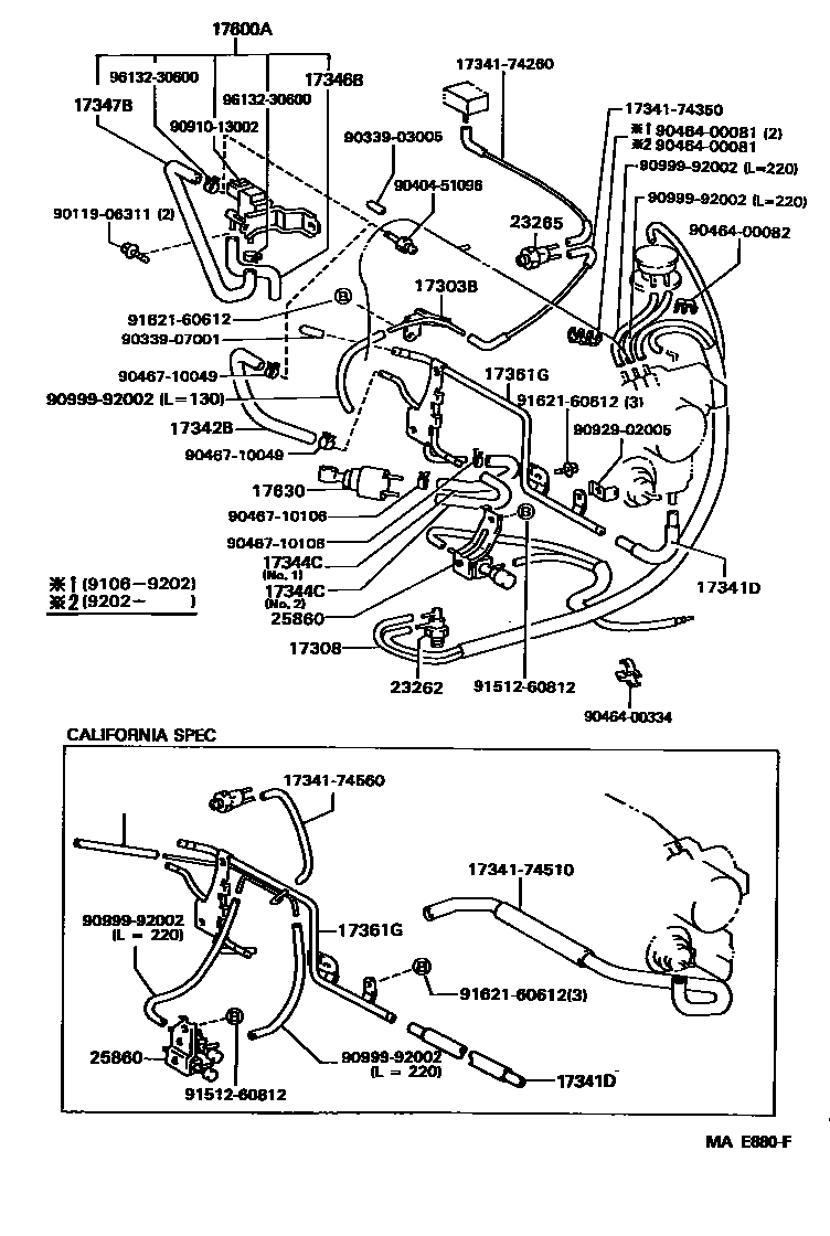 Toyota CAMRY vacuum tube EPC diagram — MAE880F