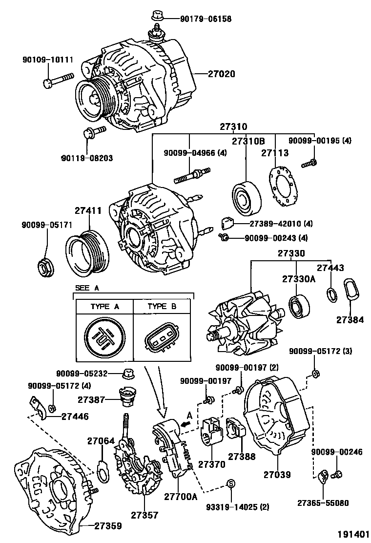 Toyota CAMRY Alternator EPC diagram — 191401
