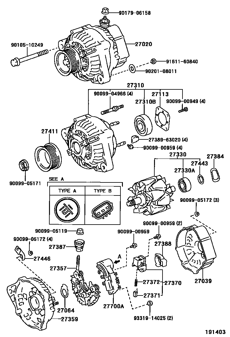 Toyota CAMRY Alternator EPC diagram — 191403