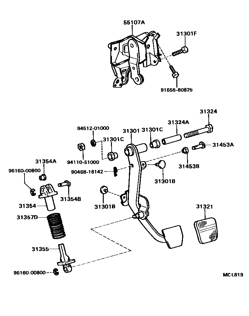 Toyota CAMRY 离合器踏板和挠性软管 EPC diagram — MCL819