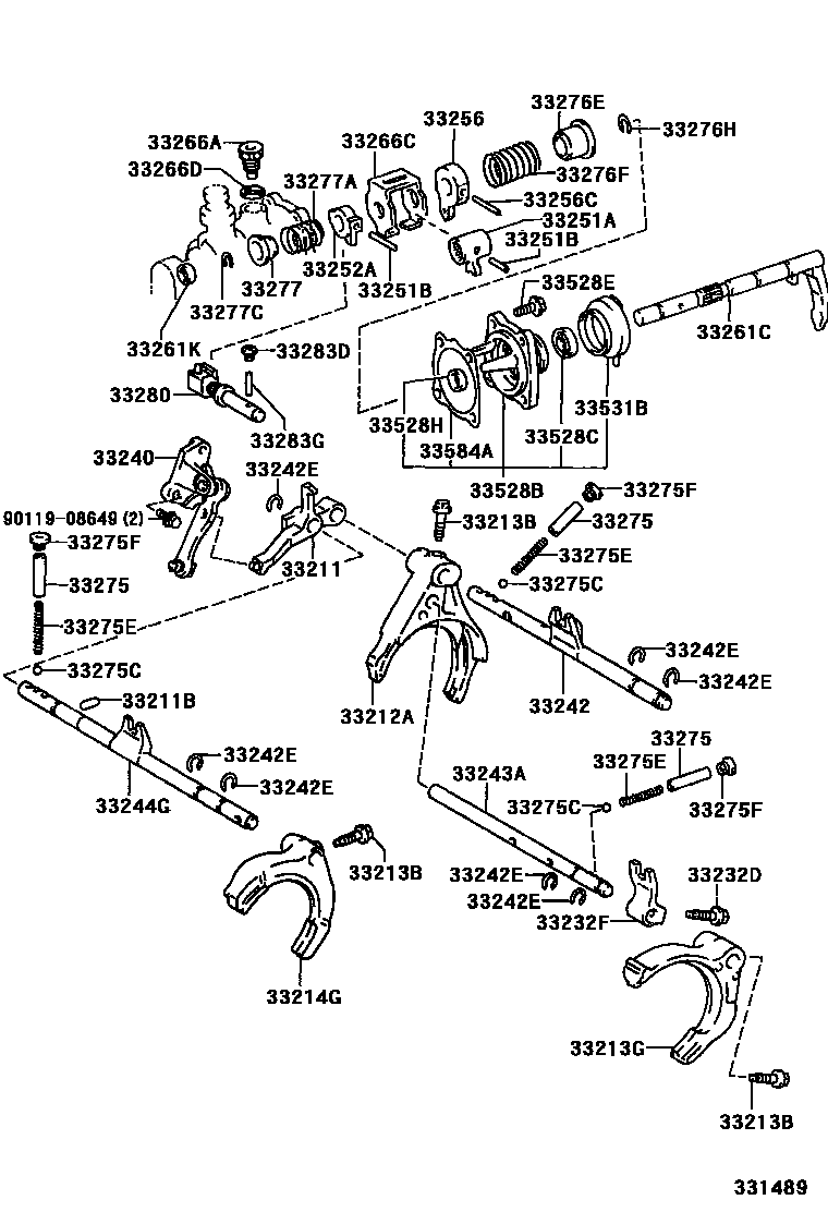 Toyota CAMRY 换档拨叉和换档杆轴(MTM) EPC diagram — 331489