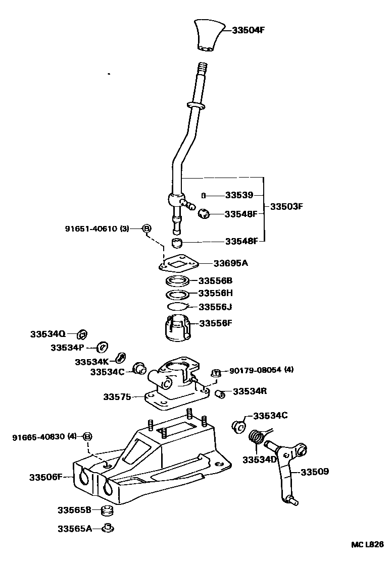 Toyota CAMRY Shift Lever & Retainer EPC diagram — MCL826
