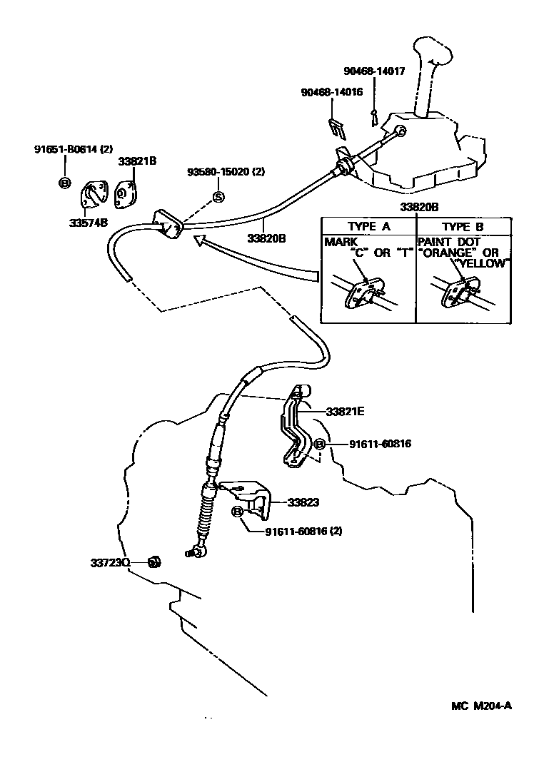 Toyota CAMRY Shift Lever & Retainer EPC diagram — MCM204A