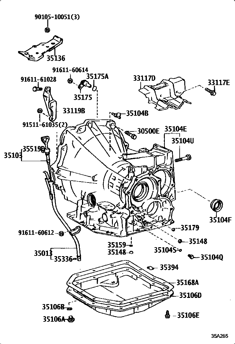Toyota CAMRY 变速器壳和油底壳(ATM) EPC diagram — 35A265