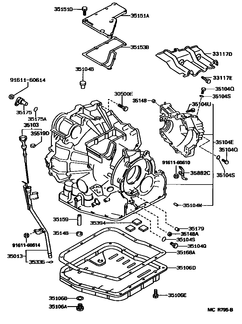 Toyota CAMRY 变速器壳和油底壳(ATM) EPC diagram — MCR795B