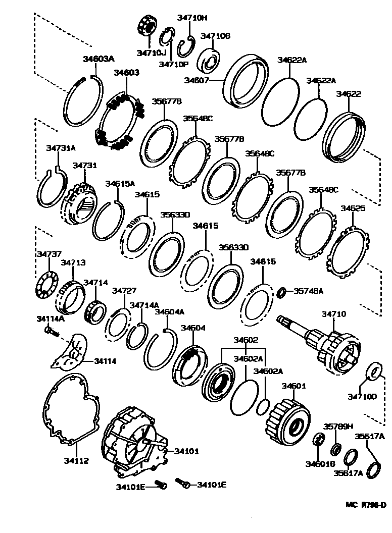 Toyota CAMRY 超速档齿轮(ATM) EPC diagram — MCR796D