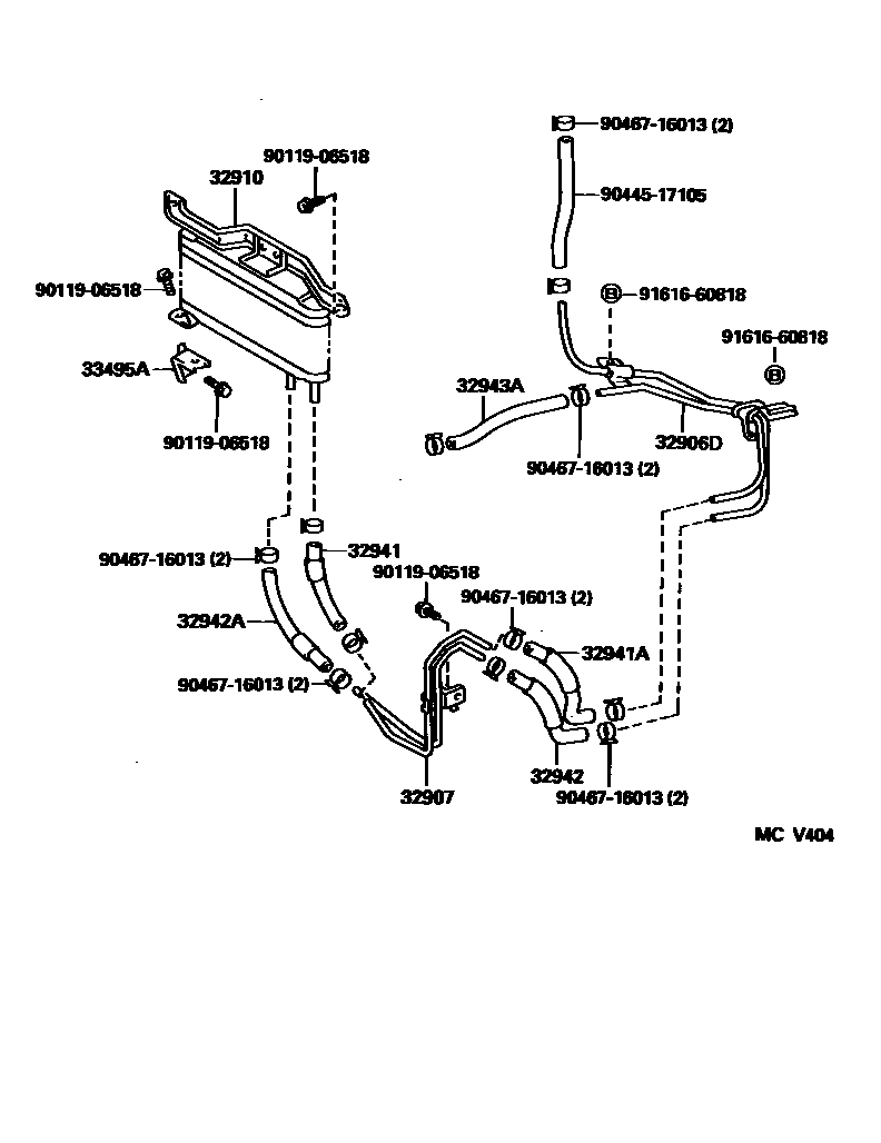 Toyota CAMRY 变速器油冷却器和配管(ATM) EPC diagram — MCV404