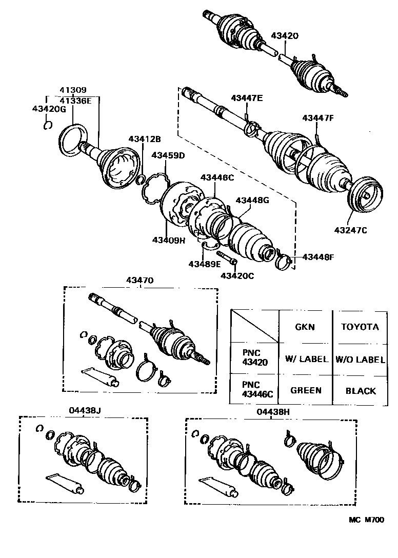 Toyota CAMRY Front Drive Shaft EPC diagram — MCM700