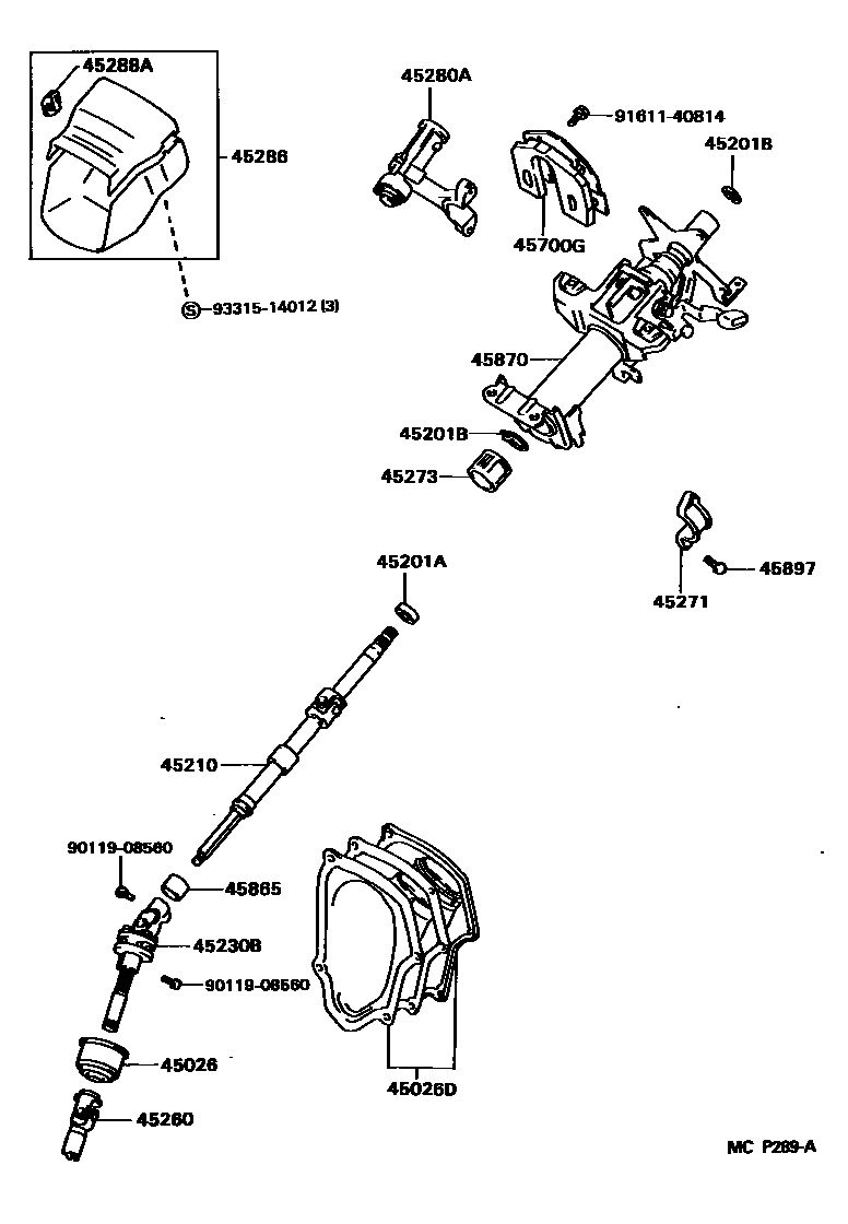 Toyota CAMRY Steering Column & Shaft EPC diagram — MCP289A