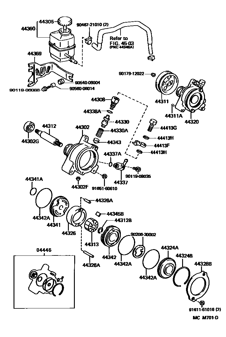 Toyota CAMRY 叶片泵和储油罐(动力转向) EPC diagram — MCM701D