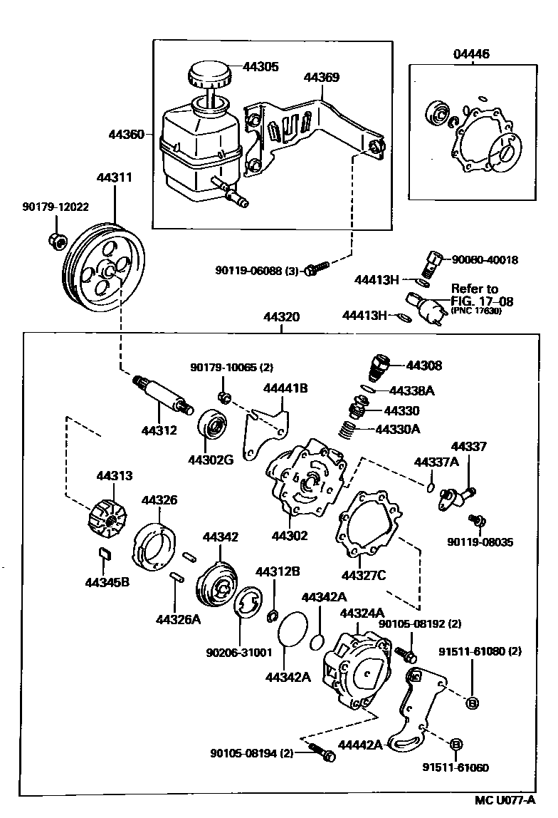 Toyota CAMRY 叶片泵和储油罐(动力转向) EPC diagram — MCU077A