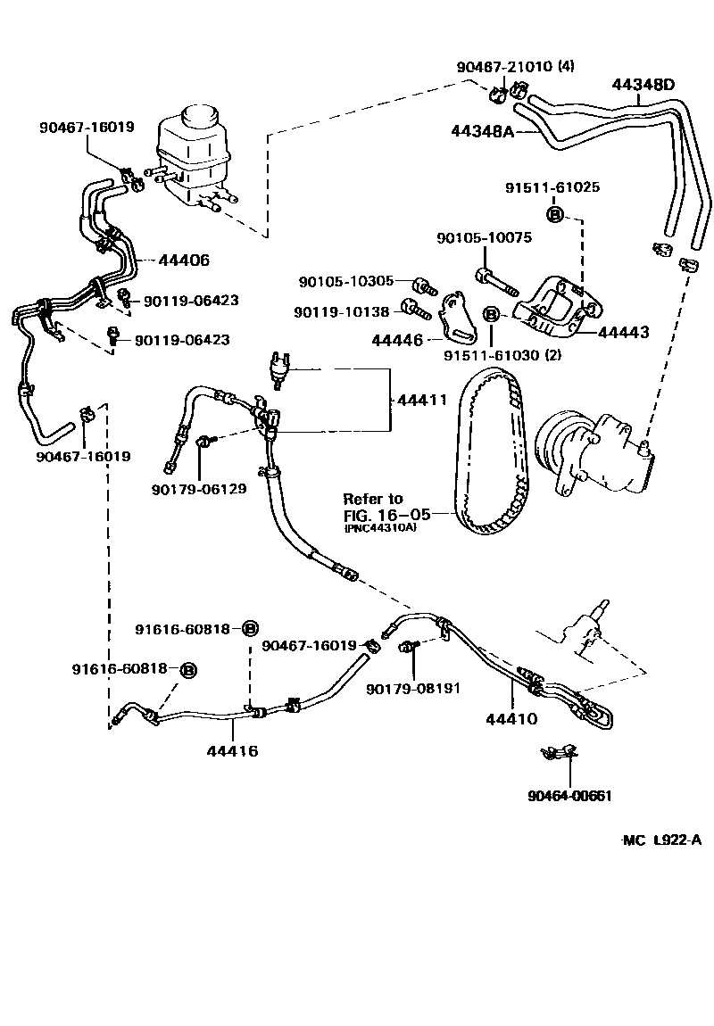 Toyota CAMRY 动力转向配管 EPC diagram — MCL922A