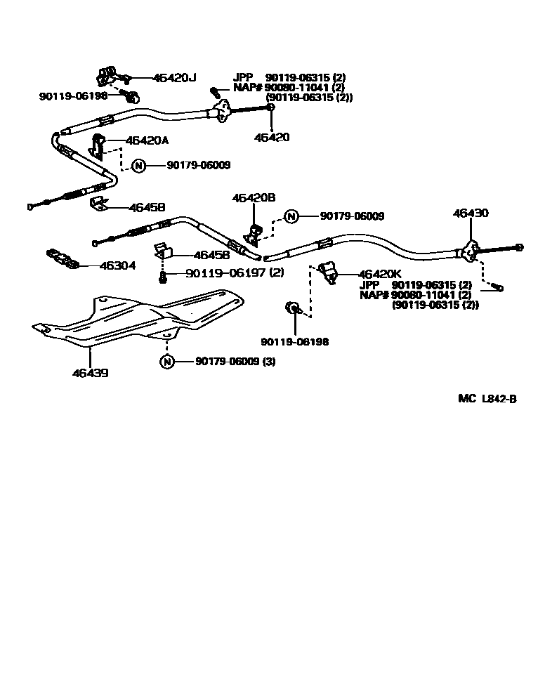 Toyota CAMRY Parking Brake & Cable EPC diagram — MCL842B