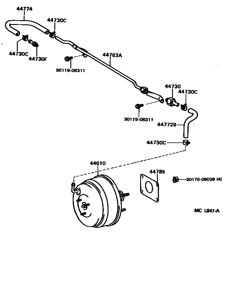 Toyota CAMRY 制动助力器和真空管 EPC diagram — MCL847A