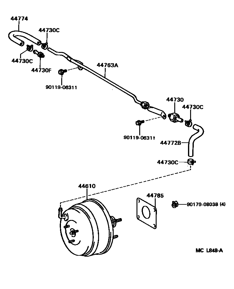 Toyota CAMRY 制动助力器和真空管 EPC diagram — MCL848A