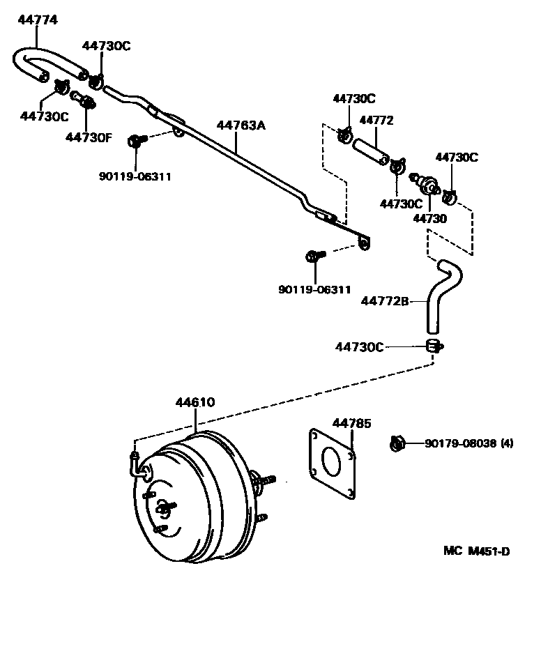 Toyota CAMRY 制动助力器和真空管 EPC diagram — MCM451D
