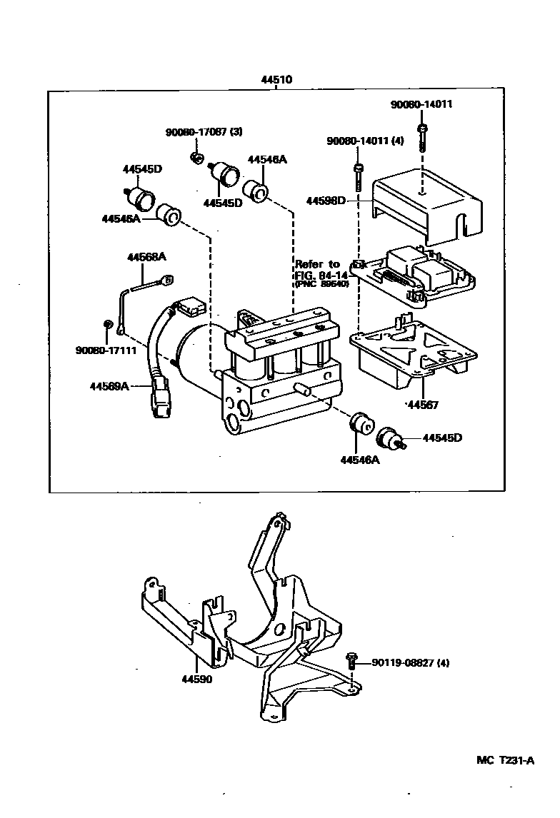 Toyota CAMRY 制动配管和卡箍 EPC diagram — MCT231A