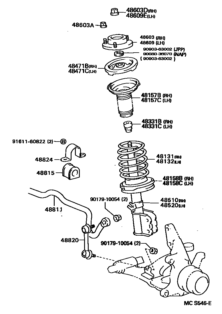 Toyota CAMRY Front Spring & Shock Absorber EPC diagram — MCS546E
