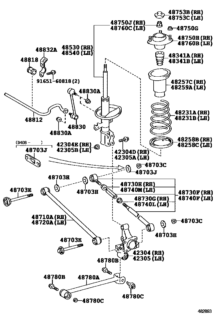 Toyota CAMRY Rear Spring & Shock Absorber EPC diagram — 482893A