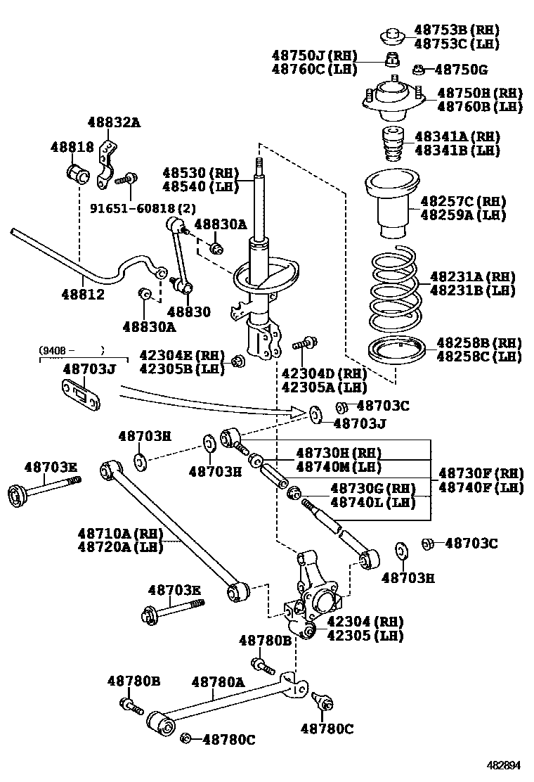 Toyota CAMRY Rear Spring & Shock Absorber EPC diagram — 482894A