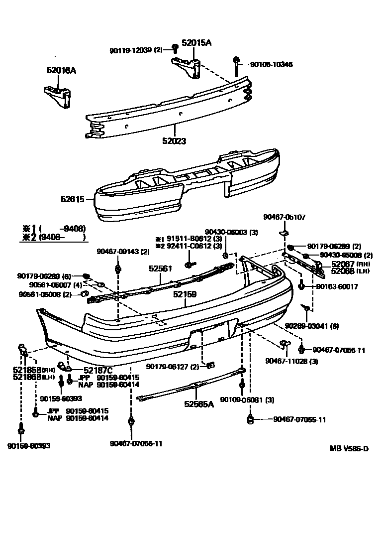 Toyota CAMRY 后保险杠及附件 EPC diagram — MBV586D