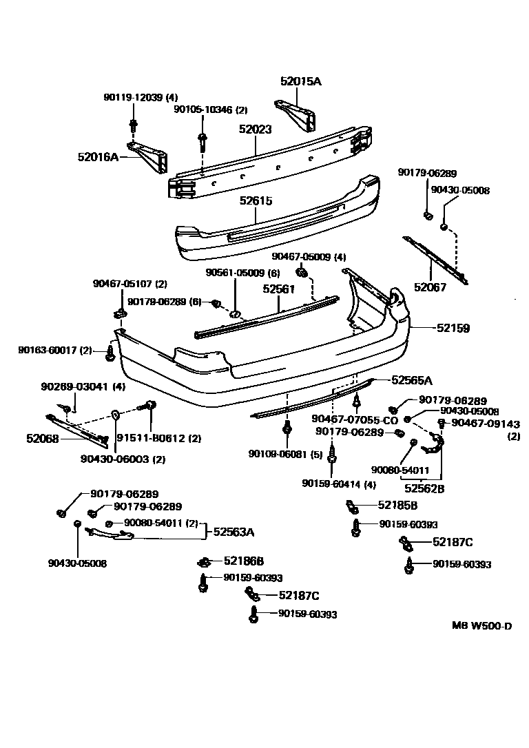Toyota CAMRY 后保险杠及附件 EPC diagram — MBW500D
