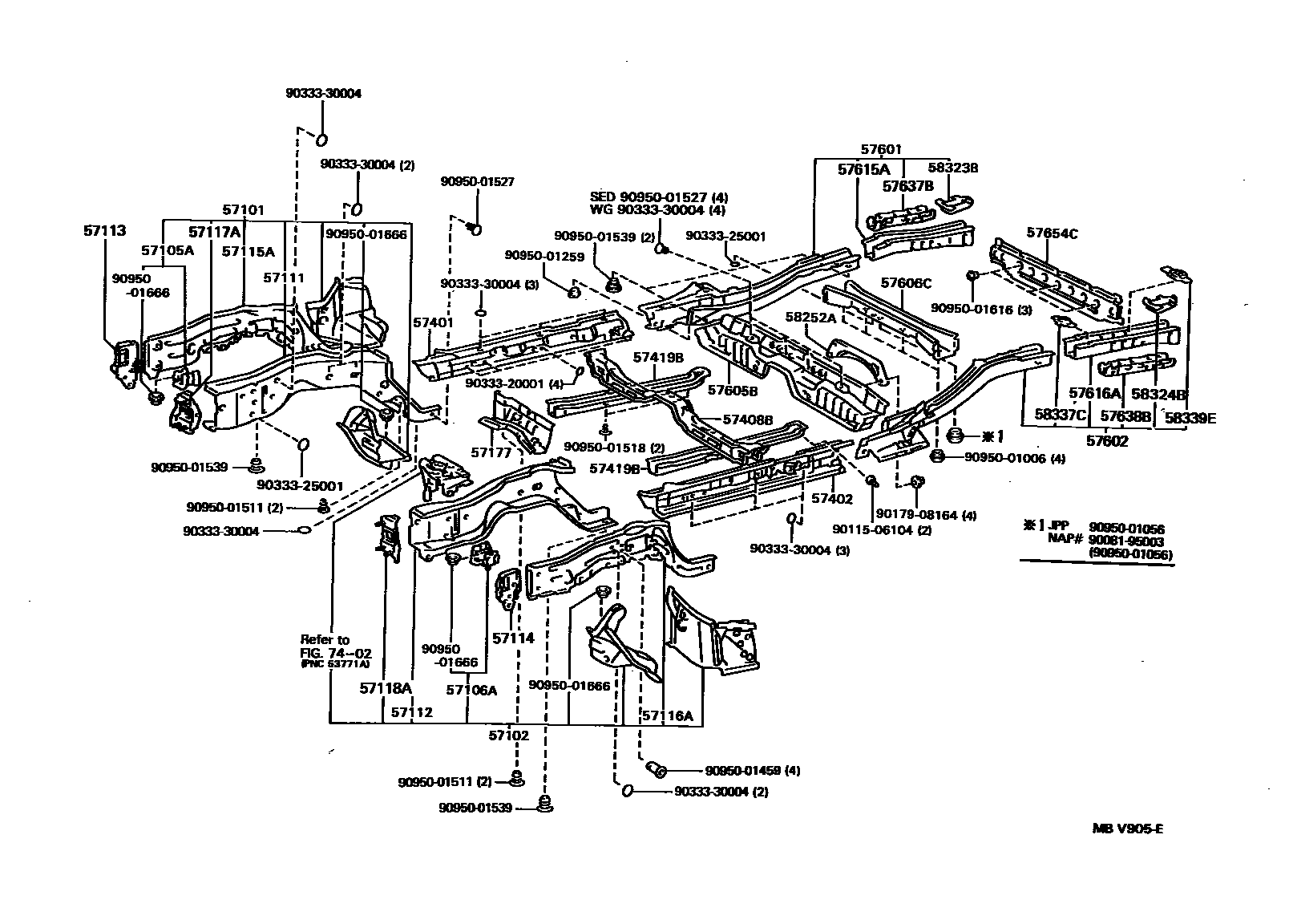 Toyota CAMRY Floor stringers EPC diagram — MBV905E