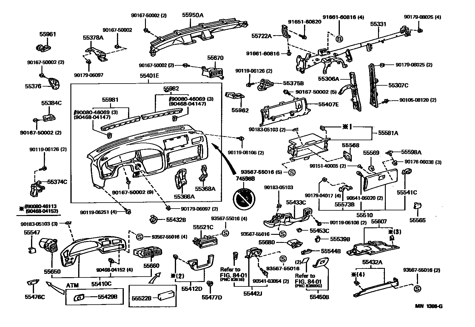 Toyota CAMRY 仪表板和手套箱 EPC diagram — MN1306G