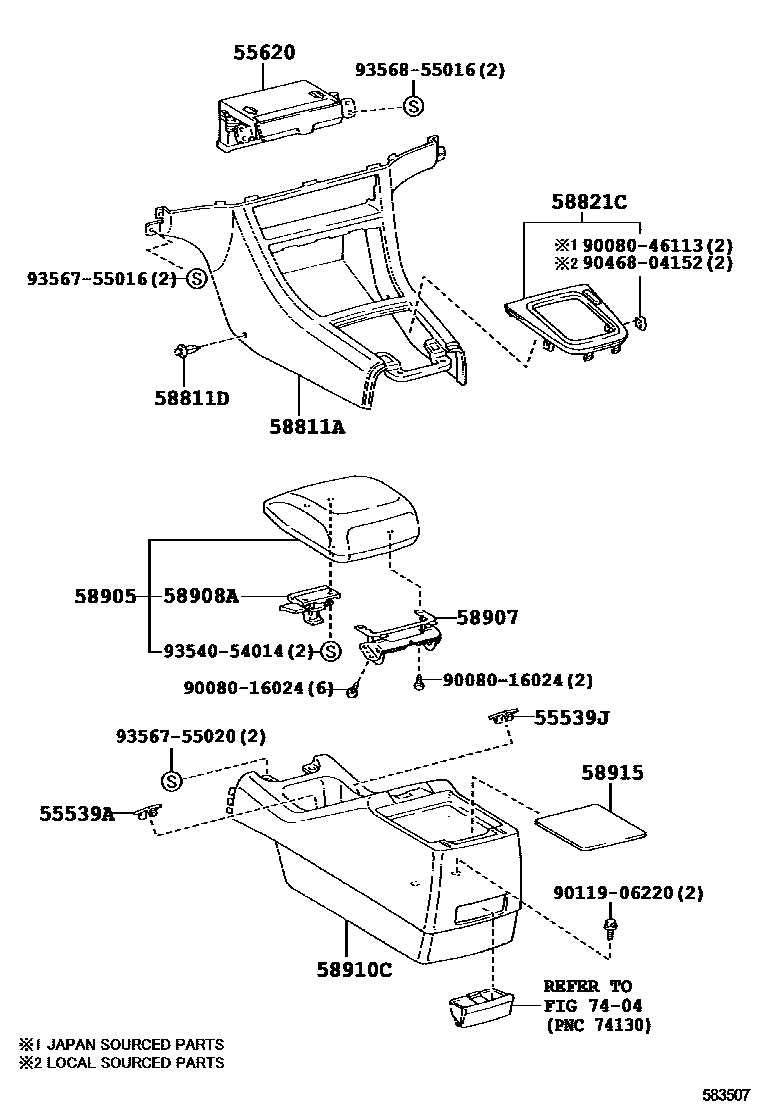 Toyota CAMRY 中央扶手箱和支架 EPC diagram — 583507