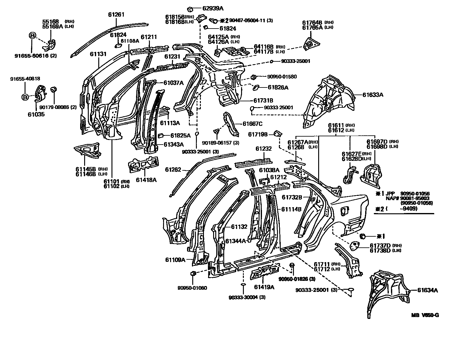 Toyota CAMRY 侧梁 EPC diagram — MBV650G