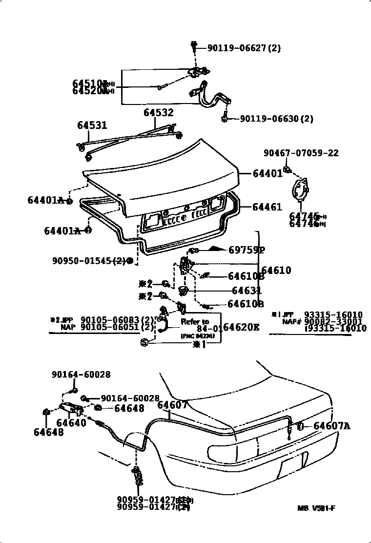 Toyota CAMRY 行李箱门和行李箱锁 EPC diagram — 613844