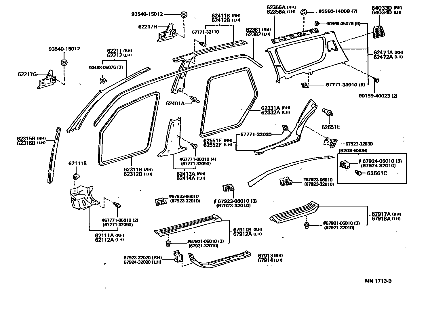 Toyota CAMRY 内饰板和车门防水胶条 EPC diagram — MN1713D