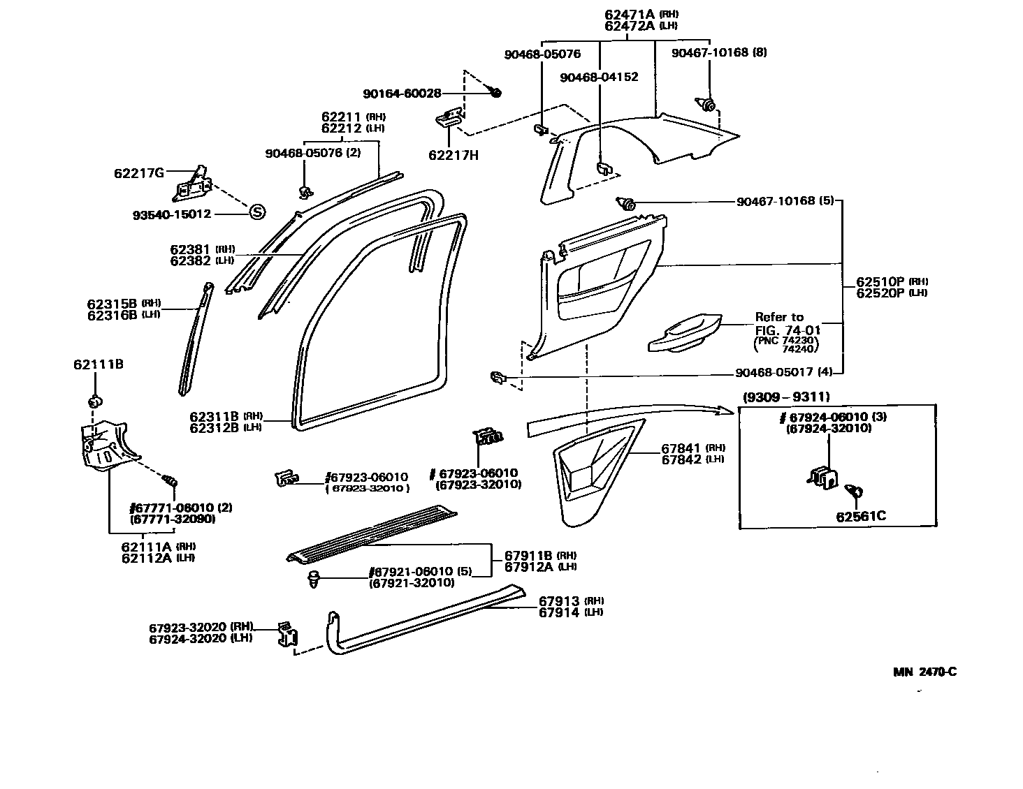 Toyota CAMRY 内饰板和车门防水胶条 EPC diagram — MN2470C
