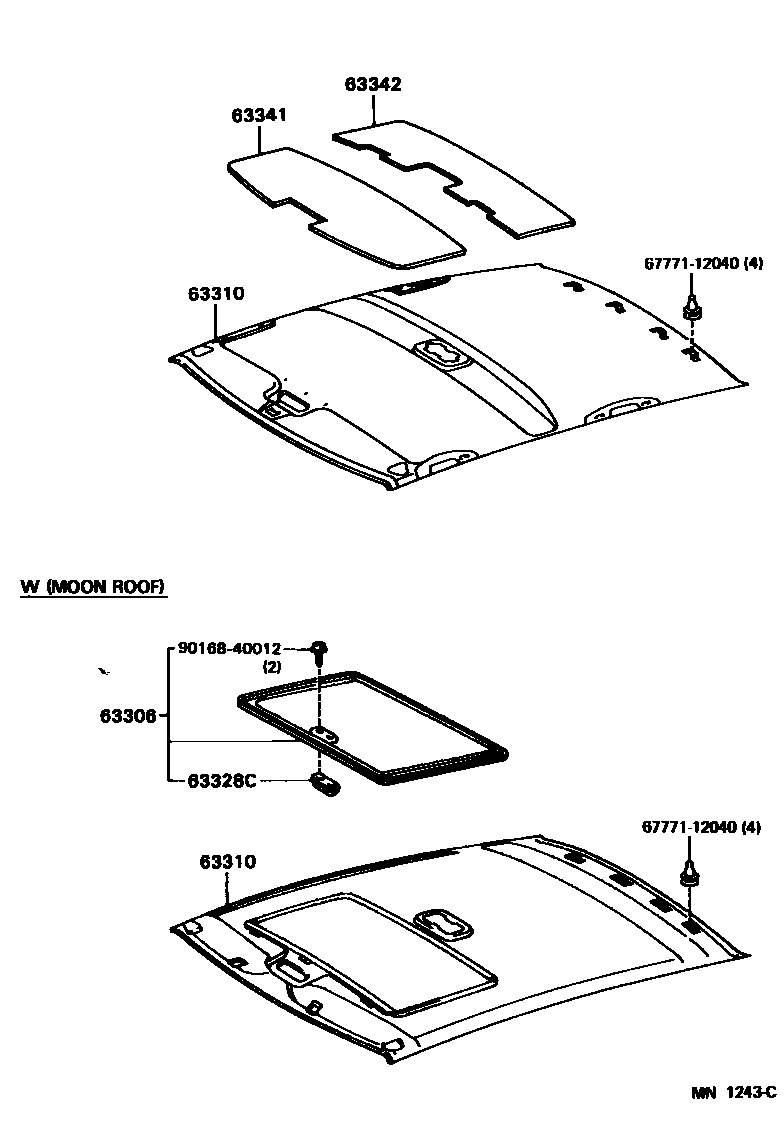 Toyota CAMRY 车顶内衬和消声垫 EPC diagram — MN1243C