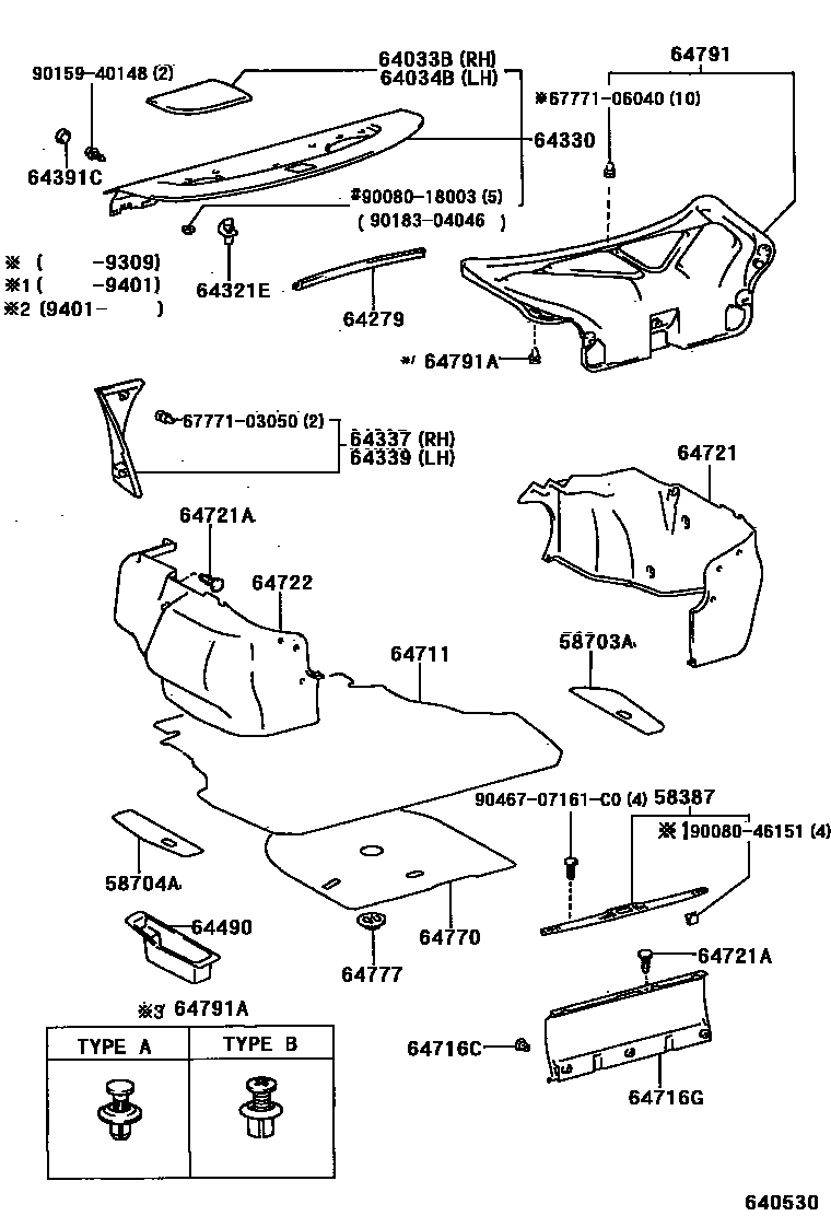 Toyota CAMRY 杂物箱板和行李箱垫 EPC diagram — 640530