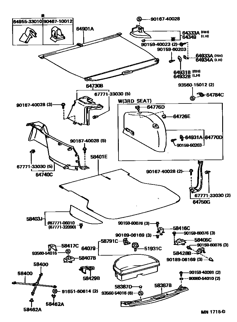 Toyota CAMRY 底板和底板装饰罩 EPC diagram — MN1715D