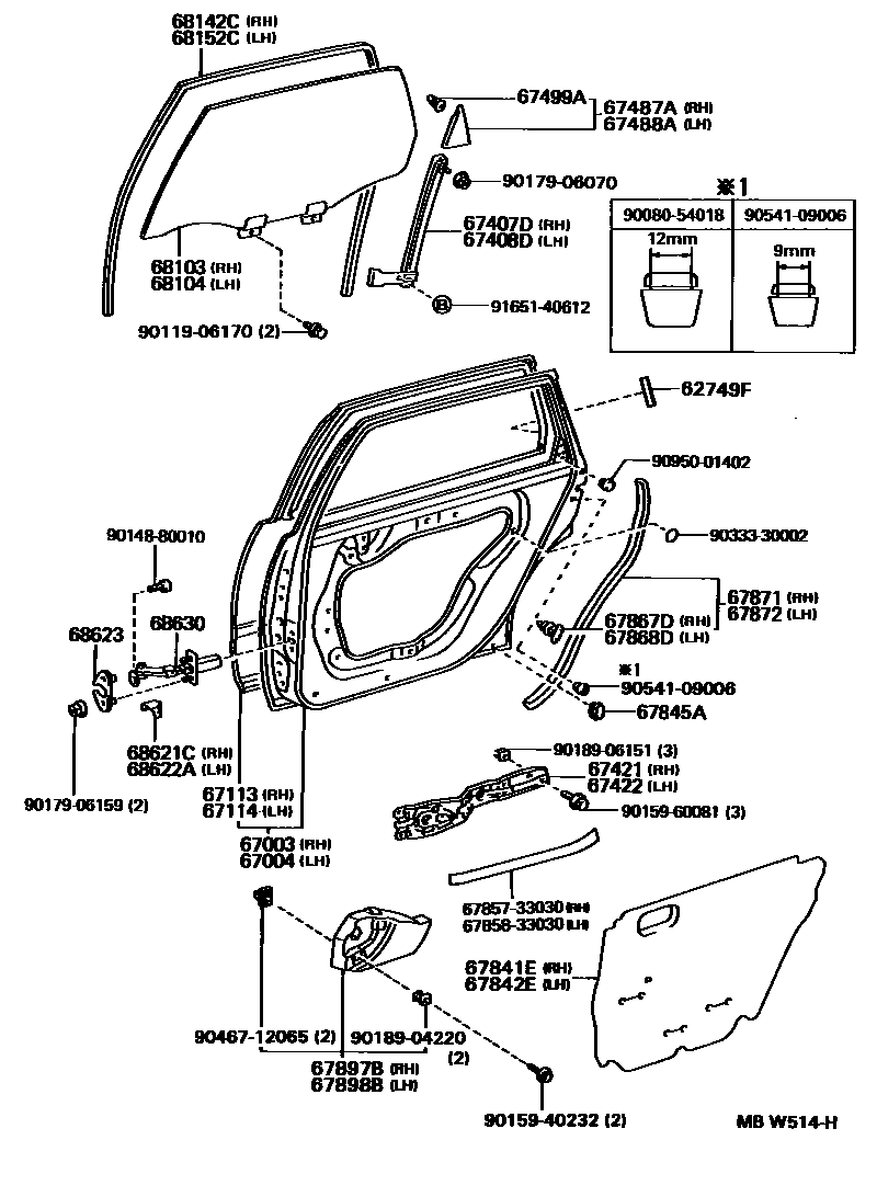Toyota CAMRY 后门板和后门玻璃 EPC diagram — MBW514H