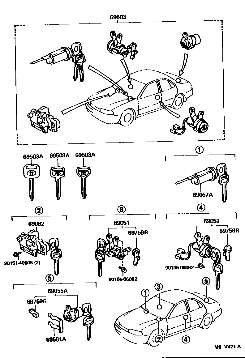 Toyota CAMRY 锁芯组件 EPC diagram — MBV421A