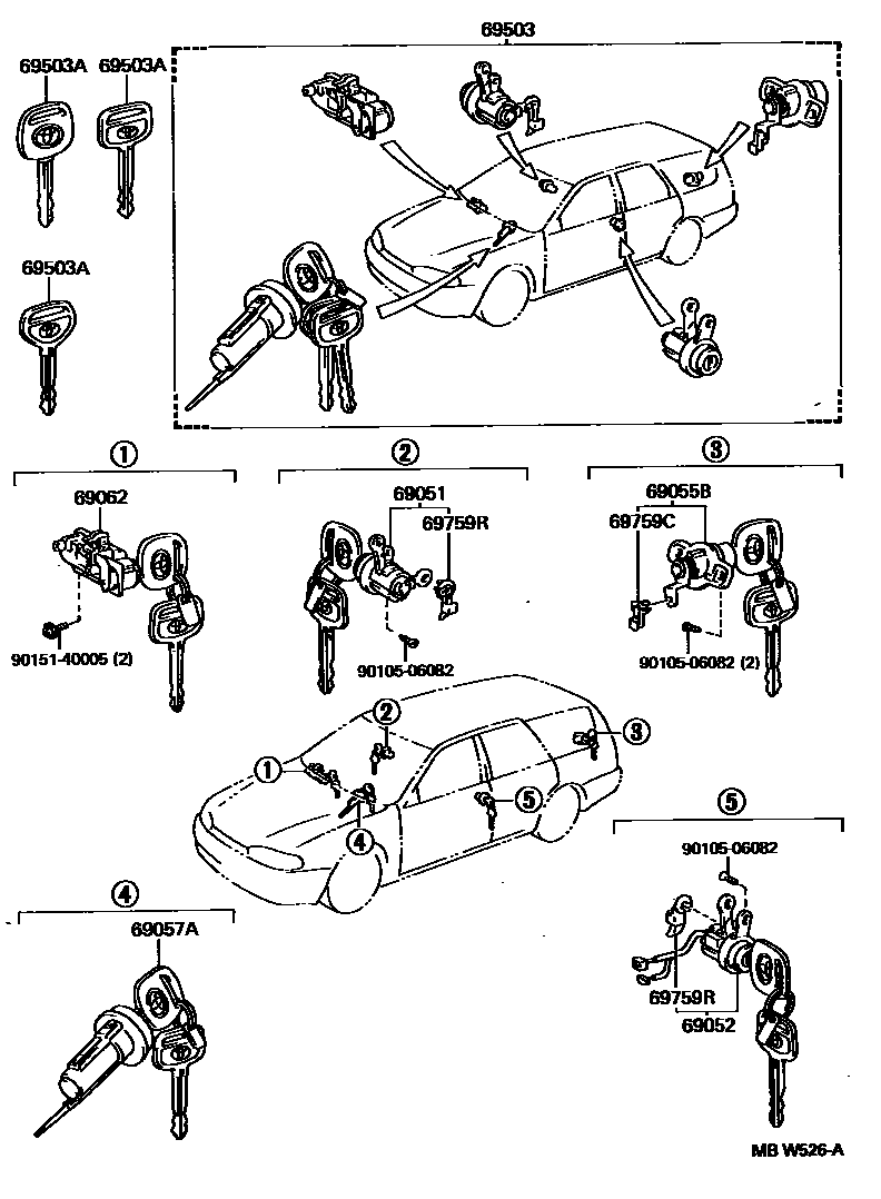 Toyota CAMRY 锁芯组件 EPC diagram — MBW526A