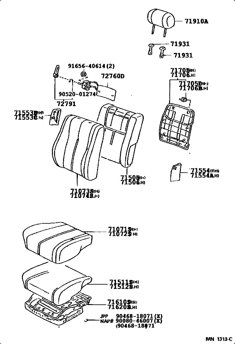Toyota CAMRY 前排座椅和座椅滑轨 EPC diagram — 717085