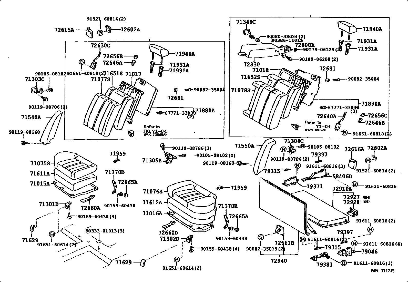 Toyota CAMRY 后排座椅和座椅滑轨 EPC diagram — 717077